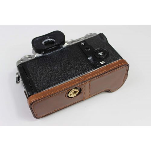  X-T4 Case, BolinUS Handmade PU Leather Half Camera Case Bag Cover Bottom Opening Version for Fujifilm Fuji X-T4 XT4 with Hand Strap (Coffee)