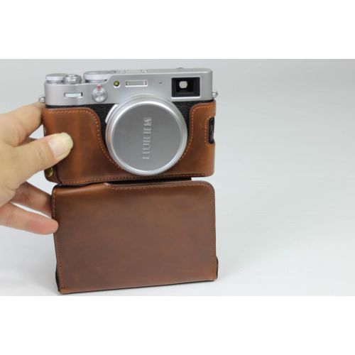  X100V Case, BolinUS Handmade PU Leather Fullbody Camera Case Bag Cover for Fujifilm Fuji X100V Bottom Opening Version + Neck Strap + Mini Storage Bag -Black (Coffee)