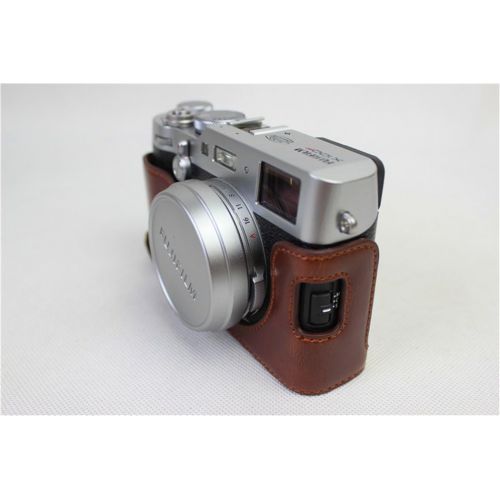  X100F Case, BolinUS Handmade PU Leather Half Camera Case Bag Cover Bottom Opening Version for Fujifilm Fuji X100F with Hand Strap -Coffee