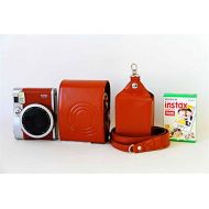 Fuji Mini 90 case, BolinUS Handmade PU Leather FullBody Camera Case Bag Cover for Fujifilm Instax Mini 90 with Neck Strap Battery Bag -Brown