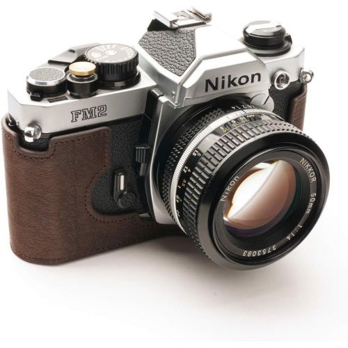  Nikon FM2 Case, BolinUS Handmade Genuine Real Leather Half Camera Case Bag Cover for Nikon FM2 FM FE FM2n FE2 With Hand Strap (Coffee)