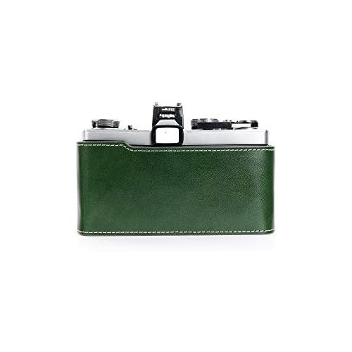  OM-4 Case, BolinUS Handmade Genuine Real Leather Half Camera Case Bag Cover for Olympus OM-1 /1N OM-2/2N OM-3/3Ti OM-4/4Ti (No Handle) Camera with Hand Strap (Green)