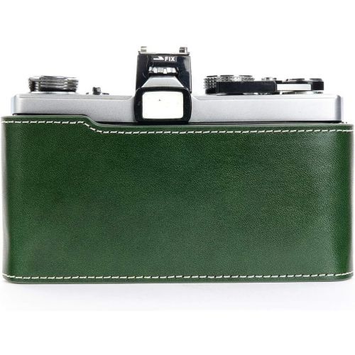  OM-4 Case, BolinUS Handmade Genuine Real Leather Half Camera Case Bag Cover for Olympus OM-1 /1N OM-2/2N OM-3/3Ti OM-4/4Ti (No Handle) Camera with Hand Strap (Green)