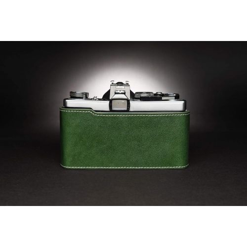  OM-4 Case, BolinUS Handmade Genuine Real Leather Half Camera Case Bag Cover for Olympus OM-1 /1N OM-2/2N OM-3/3Ti OM-4/4Ti (No Handle) Camera with Hand Strap (Green)