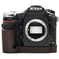 Nikon D850 Camera Case, BolinUS Handmade Genuine Real Leather Half Camera Case Bag Cover for Nikon D850 Camera Bottom Opening Version + Hand Strap (Coffee)