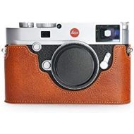 M10 Camera Case, BolinUS Handmade Genuine Real Leather Half Camera Case Bag Cover for Leica M10 Camera Bottom Opening Version + Hand Strap (LaveBrown)