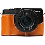 Lumix DC-LX100 II Camera Case, BolinUS Handmade Genuine Real Leather Half Camera Case Bag Cover for Panasonic Lumix DC-LX100 II LX100 II Camera Bottom Opening Version + Hand Strap