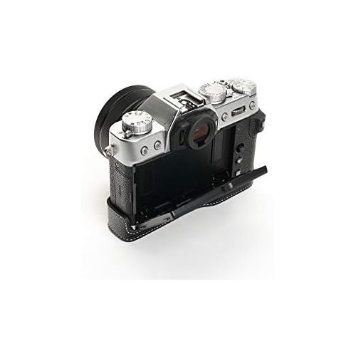  X-T30 Camera Case, BolinUS Handmade Genuine Real Leather Half Camera Case Bag Cover for Fujifilm Fuji X-T30 XT30 X-T20 XT20 X-T10 XT10 Camera Bottom Opening Version + Hand Strap (B