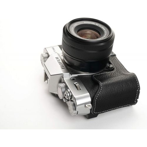  X-T30 Camera Case, BolinUS Handmade Genuine Real Leather Half Camera Case Bag Cover for Fujifilm Fuji X-T30 XT30 X-T20 XT20 X-T10 XT10 Camera Bottom Opening Version + Hand Strap (B