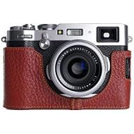 X100F Case, BolinUS Handmade Genuine Real Leather Half Camera Case Bag Cover for FUJIFILM X100F Bottom Opening Version -Brown