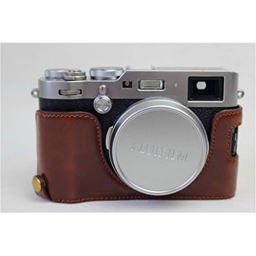  X100F Case, BolinUS Handmade PU Leather Half Camera Case Bag Cover Bottom Opening Version for Fujifilm Fuji X100F with Hand Strap -Coffee