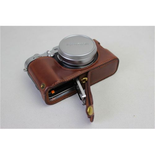  X100F Case, BolinUS Handmade PU Leather Half Camera Case Bag Cover Bottom Opening Version for Fujifilm Fuji X100F with Hand Strap -Coffee