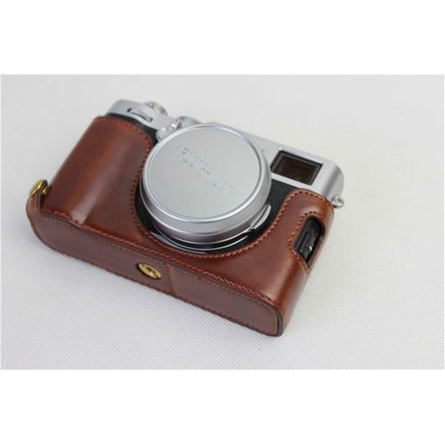  X100F Case, BolinUS Handmade PU Leather Half Camera Case Bag Cover Bottom Opening Version for Fujifilm Fuji X100F with Hand Strap -Coffee