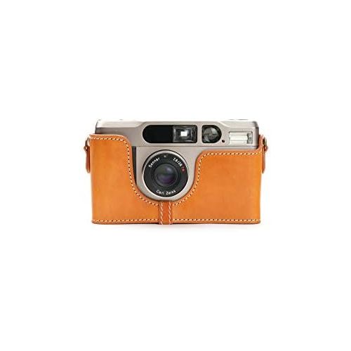  Contax T2 Case, BolinUS Handmade Genuine Real Leather Half Camera Case Bag Cover for Contax T2 Camera With Hand Strap (Yellow)