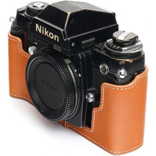  Nikon F3 Case, BolinUS Handmade Genuine Real Leather Half Camera Case Bag Cover for Nikon F3 F3HP F3AF F3T Camera with Hand Strap (Yellow)