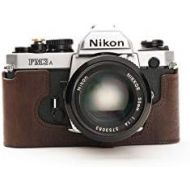 Nikon FM3A Case, BolinUS Handmade Genuine Real Leather Half Camera Case Bag Cover for Nikon FM3A Camera with Hand Strap (Coffee)