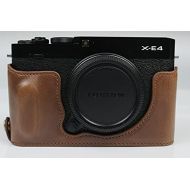 X-E4 Case, BolinUS Handmade PU Leather Half Camera Case Bag Cover Bottom Opening Version for Fuji Fujifilm X-E4 XE4 with Hand Strap (Coffee)