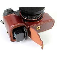 Sony A7 Case, BolinUS Handmade Genuine Real Leather Half Camera Case Bag Cover for Sony Alpha A7 A7R A7S Bottom Opening Version + Hand Strap -Coffee