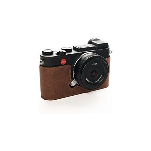  Leica CL Case, BolinUS Handmade Genuine Real Leather Half Camera Case Bag Cover for Leica CL Camera Bottom Opening Version + Hand Strap -Elephant Pattern Brown