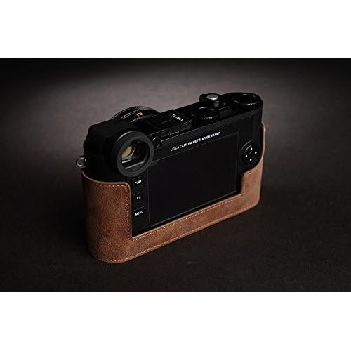  Leica CL Case, BolinUS Handmade Genuine Real Leather Half Camera Case Bag Cover for Leica CL Camera Bottom Opening Version + Hand Strap -Elephant Pattern Brown