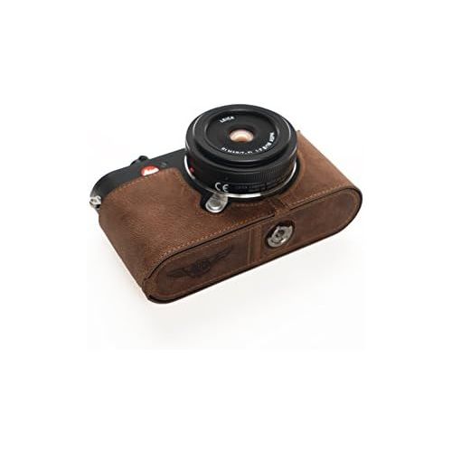  Leica CL Case, BolinUS Handmade Genuine Real Leather Half Camera Case Bag Cover for Leica CL Camera Bottom Opening Version + Hand Strap -Elephant Pattern Brown