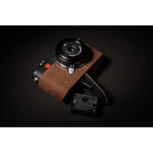  Leica CL Case, BolinUS Handmade Genuine Real Leather Half Camera Case Bag Cover for Leica CL Camera Bottom Opening Version + Hand Strap -Elephant Pattern Brown