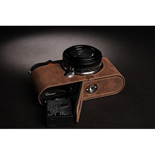  Leica CL Case, BolinUS Handmade Genuine Real Leather Half Camera Case Bag Cover for Leica CL Camera Bottom Opening Version + Hand Strap -Elephant Pattern Brown