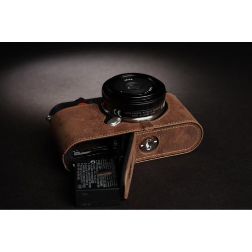  Leica CL Case, BolinUS Handmade Genuine Real Leather Half Camera Case Bag Cover for Leica CL Camera Bottom Opening Version + Hand Strap -Elephant Pattern Brown