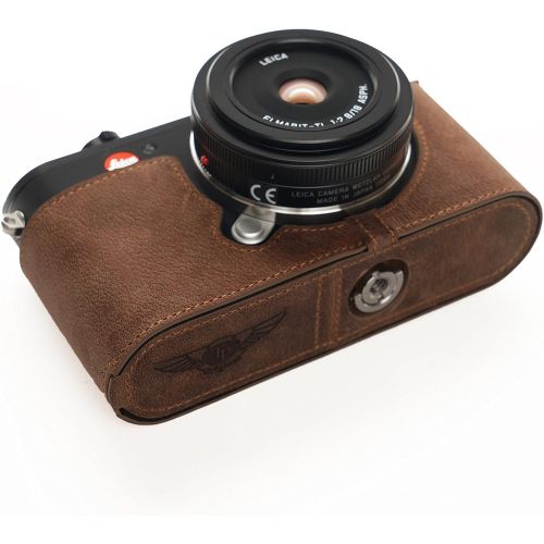  Leica CL Case, BolinUS Handmade Genuine Real Leather Half Camera Case Bag Cover for Leica CL Camera Bottom Opening Version + Hand Strap -Elephant Pattern Brown