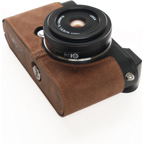  Leica CL Case, BolinUS Handmade Genuine Real Leather Half Camera Case Bag Cover for Leica CL Camera Bottom Opening Version + Hand Strap -Elephant Pattern Brown