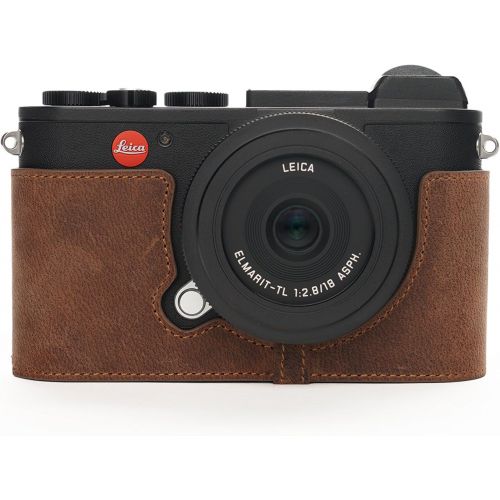  Leica CL Case, BolinUS Handmade Genuine Real Leather Half Camera Case Bag Cover for Leica CL Camera Bottom Opening Version + Hand Strap -Elephant Pattern Brown