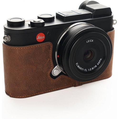  Leica CL Case, BolinUS Handmade Genuine Real Leather Half Camera Case Bag Cover for Leica CL Camera Bottom Opening Version + Hand Strap -Elephant Pattern Brown