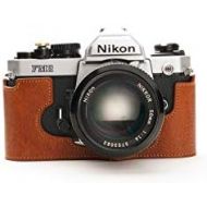 Nikon FM2 Case, BolinUS Handmade Genuine Real Leather Half Camera Case Bag Cover for Nikon FM2 FM FE FM2n FE2 With Hand Strap (LavaBrown)