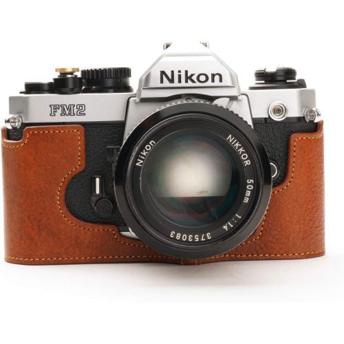  Nikon FM2 Case, BolinUS Handmade Genuine Real Leather Half Camera Case Bag Cover for Nikon FM2 FM FE FM2n FE2 With Hand Strap (LavaBrown)