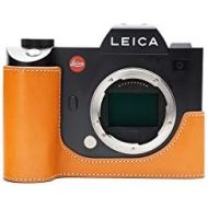 Leica SL Camera Case, BolinUS Handmade Genuine Real Leather Half Camera Case Bag Cover for Leica SL Camera Bottom Opening Version + Hand Strap (Yellow)