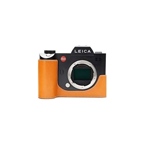  Leica SL Camera Case, BolinUS Handmade Genuine Real Leather Half Camera Case Bag Cover for Leica SL Camera Bottom Opening Version + Hand Strap (Yellow)