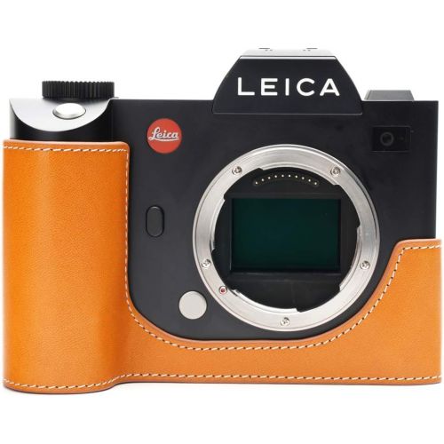  Leica SL Camera Case, BolinUS Handmade Genuine Real Leather Half Camera Case Bag Cover for Leica SL Camera Bottom Opening Version + Hand Strap (Yellow)