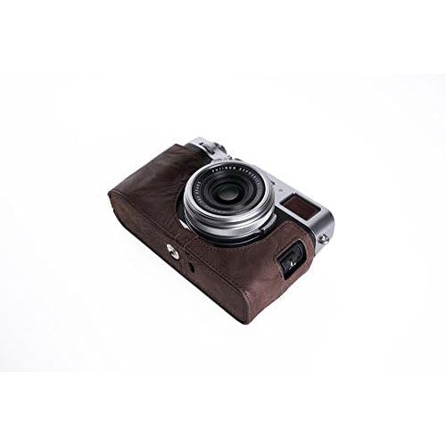  X100F Case, BolinUS Handmade Genuine Real Leather Half Camera Case Bag Cover for FUJIFILM X100F Bottom Opening Version -Coffee