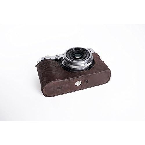  X100F Case, BolinUS Handmade Genuine Real Leather Half Camera Case Bag Cover for FUJIFILM X100F Bottom Opening Version -Coffee