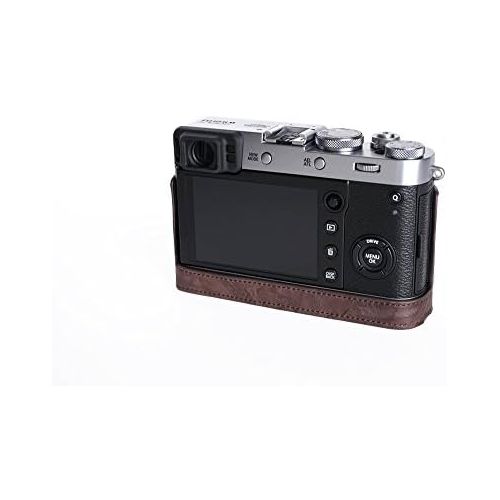  X100F Case, BolinUS Handmade Genuine Real Leather Half Camera Case Bag Cover for FUJIFILM X100F Bottom Opening Version -Coffee