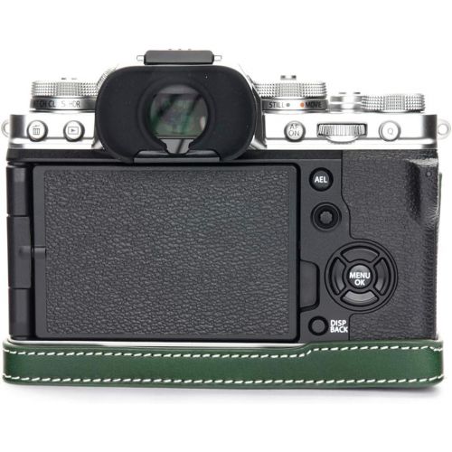  X-T4 Camera Case, BolinUS Handmade Genuine Real Leather Half Camera Case Bag Cover for Fujifilm Fuji X-T4 XT4 Camera Bottom Opening Version + Hand Strap (Green)