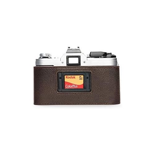  A-1 Case, BolinUS Handmade Genuine Real Leather Half Camera Case Bag Cover for Canon AE-1 A-1 (NO Handle) Camera with Hand Strap (Coffee)