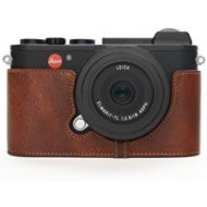 Leica CL Case, BolinUS Handmade Genuine Real Leather Half Camera Case Bag Cover for Leica CL Camera Bottom Opening Version + Hand Strap -Lava Brown