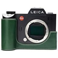 Leica SL Camera Case, BolinUS Handmade Genuine Real Leather Half Camera Case Bag Cover for Leica SL Camera Bottom Opening Version + Hand Strap (Green)