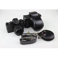 X-T100 Case, BolinUS Handmade PU Leather FullBody Camera Case Bag Cover for Fujifilm Fuji X-T100 XT100 15-45mm Lens Bottom Opening Version + Neck Strap + Mini Storage Bag -Black