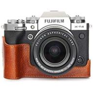 X-T4 Camera Case, BolinUS Handmade Genuine Real Leather Half Camera Case Bag Cover for Fujifilm Fuji X-T4 XT4 Camera Bottom Opening Version + Hand Strap (LavaBrown)