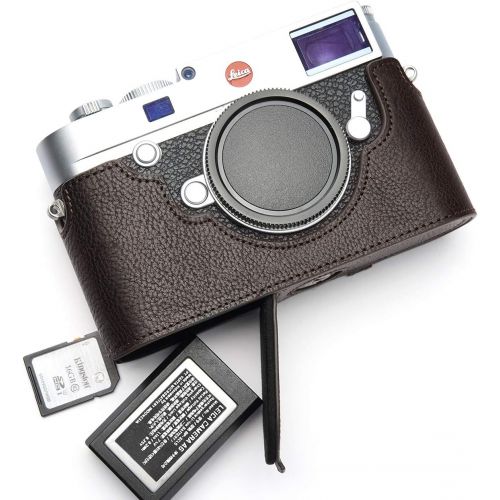  M10 Camera Case, BolinUS Handmade Genuine Real Leather Half Camera Case Bag Cover for Leica M10 Camera Bottom Opening Version + Hand Strap (Coffee)
