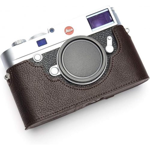 M10 Camera Case, BolinUS Handmade Genuine Real Leather Half Camera Case Bag Cover for Leica M10 Camera Bottom Opening Version + Hand Strap (Coffee)