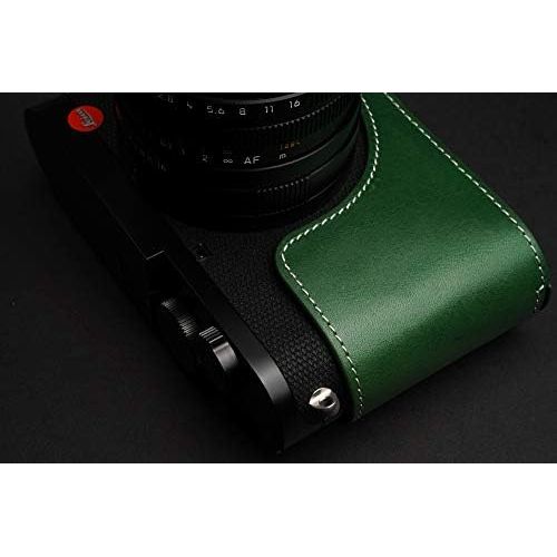  Leica Q2 Camera Case, BolinUS Handmade Genuine Real Leather Half Camera Case Bag Cover for Leica Q2 Camera Bottom Opening Version + Hand Strap (Green)