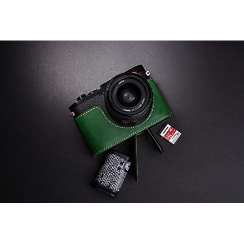  Leica Q2 Camera Case, BolinUS Handmade Genuine Real Leather Half Camera Case Bag Cover for Leica Q2 Camera Bottom Opening Version + Hand Strap (Green)